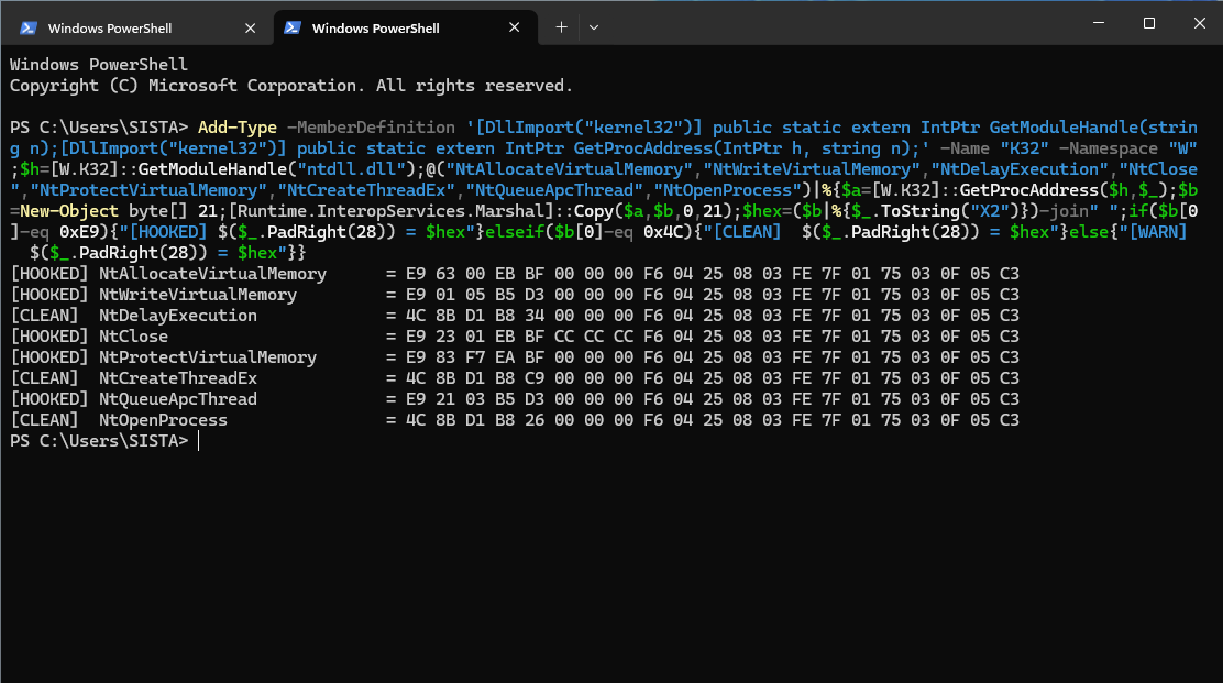 Sophos hooked stubs. E9 = jmp into hmpalert.dll