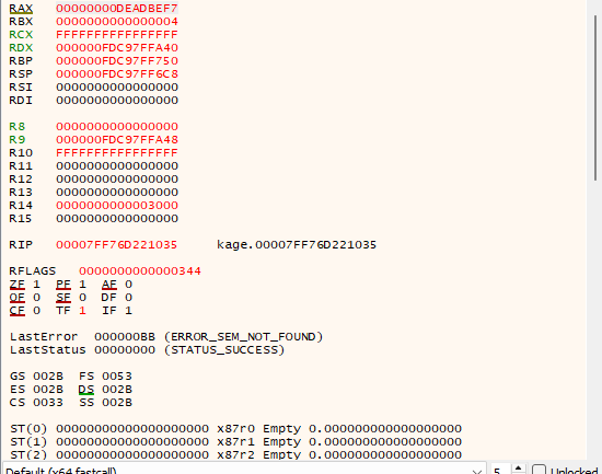 EAX = 0xDEADBEF7 before unmask