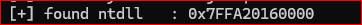 terminal output: [+] found ntdll : 0x7FFA20160000